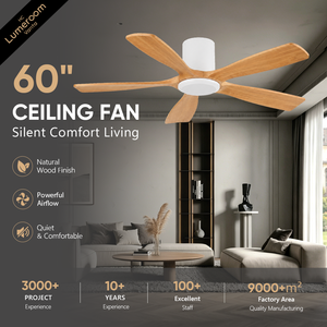 60 Inch Solid Wood Ceiling Fan Without <b>Light</b>, Flush Mount Ceiling Fan, 5 Blades, Reversible DC Motor for Bedroom - Product Image 1