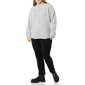 Suéter de manga larga con cremallera de cuarto de corte clásico de algodón 100% para mujer Top de punto transpirable de alta calidad en Color sólido para invierno - Product Image 3