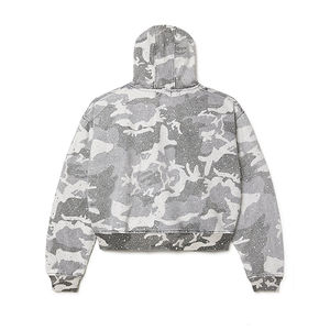 Nuevo OEM personalizado cremallera francés Terry Streetwear Boxy Fit recortado diamante camuflaje Sudadera con capucha 480gsm peso pesado allover Rhinestone - Product Image 2