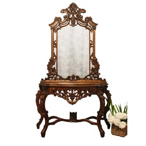 Rosaline European Heavy Carving Solid Mahogany Wood <b>Dressing</b> <b>Table</b> with Storage Handmade for Bedroom - Product Image 1