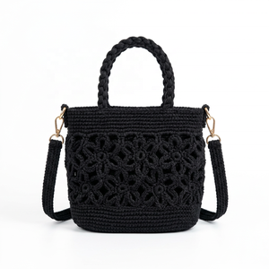 Sac fourre-tout en raphia fait main, motif floral tressé, sac à bandoulière en paille au crochet pour usage quotidien - Product Image 3
