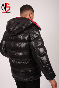 Veste matelassée noire brillante pour homme avec capuche rouge, coupe-vent, doudoune d'hiver chaude et isolée, style streetwear – Collection Homme - Product Image 2