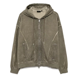 Sweat à capuche streetwear décontracté à manches longues pour homme, style vintage, double fermeture éclair, délavé et vieilli - Product Image 1