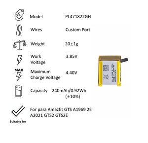 Batería de Polímero de Litio PL471822GH de 240 mAh y 3,85 V, Batería de Repuesto para Para Amazfit <span class=keywords><strong>GTS</strong></span> A1969 <span class=keywords><strong>2E</strong></span> A2021 GTS2 GTS2E - Product Image 4