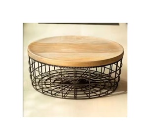 Round Metal Wire Storage <b>Basket</b> <b>with</b> Wooden <b>Lid</b> Table Multi-functional Design Laundry <b>Basket</b> Toy Container Dirty Clothing <b>Basket</b> - Product Image 1