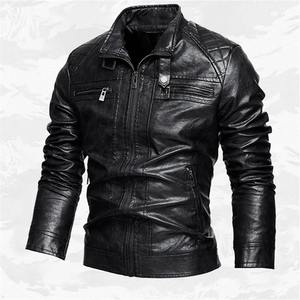 Chaqueta de cuero para hombre Otoño Invierno motocicletas abrigos de cuero de imitación moda masculina Stand Collar Moto Biker Vintage Casual prendas de vestir - Product Image 3