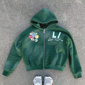 Sudadera con Capucha Personalizada con Bordado de Estilo Urbano para Hombre, con Pedrería, Lavado Ácido, Decolorado al Sol, 400 GSM, Gruesa, con Cierre - Product Image 2