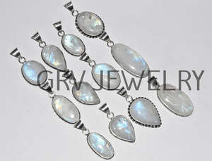 Lot en gros de pendentifs en pierre de lune arc-en-ciel naturelle, bijoux plaqués argent sterling 925 pour fiançailles, mariage et fêtes - Product Image 6
