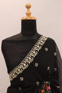 Dernière tenue de créateur traditionnelle indienne Saree en soie pure Georgette avec broderie et fil au taux le plus bas à vendre - Product Image 6