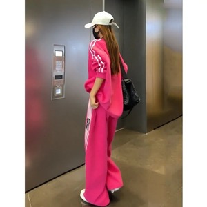 ชุดกีฬาแฟชั่นลำลองฤดูใบไม้ผลิสำหรับผู้หญิงเสื้อแขนยาวผู้หญิงกางเกงขาบานแบบหลวมระบายอากาศ - Product Image 4