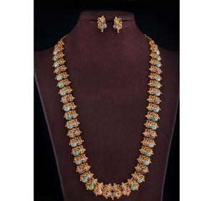 Classic Premium Quality Gold Plated <b>Long</b> <b>Necklace</b> Set With Earrings <b>for</b> Wedding Festival Wear Collection <b>For</b> <b>Women</b> - Product Image 1