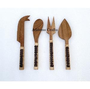Juego de cuchillos para queso de madera creativos al mejor precio con mango de mimbre, cubiertos de acacia, cuchillo a granel, tenedor, esparcidor, juego de cubiertos, herramientas para queso - Product Image 2