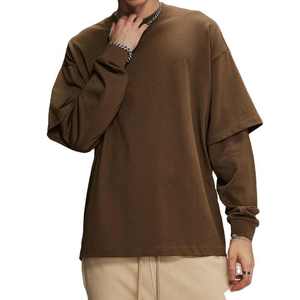 T-shirt thermique à manches longues en coton à double couche DTG Sérigraphie T-shirt en éponge française pour hommes - Product Image 5