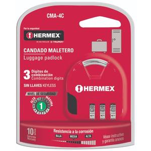 Cadenas à combinaison en acier inoxydable Hermex CMA-4C 36 mm approuvé par la TSA avec code numérique, serrure de sécurité de voyage sans clé pour - Product Image 1