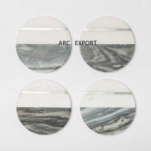 White Color Marble Round Shape <b>Coasters</b> <b>Set</b> of 4 Cafe <b>and</b> Events Table Decoration Natural Stone Marble <b>Coaster</b> for Kitchen Ware - Product Image 5