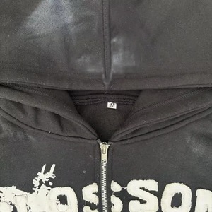 ชุดเซ็ตฮู้ดดี้สองชิ้นผ้าฝ้ายเฟรนช์เทอร์รี่เนื้อหนาสำหรับผู้ชาย สไตล์วินเทจฟอกสี ทรงโอเวอร์ไซส์ สีซีดจางแบบโดนแดด ประดับคริสตัลหลากสี - Product Image 4