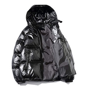 Nouvelle arrivée 2025, veste matelassée pour homme, col montant, coupe-vent d'hiver, épaisse, noire, capuche, rembourrage à bulles, manteau d'hiver brillant - Product Image 2