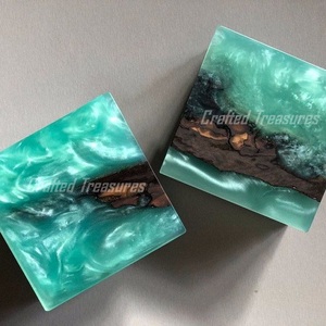 Dessous de verre en bois de résine verte époxy de haute qualité et dessous de verre de forme carrée et ustensiles de cuisine à utiliser à la maison et à l'hôtel et aux restaurants - Product Image 4