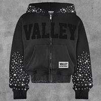 Sweats à capuche en polaire personnalisés avec broderie intégrale, paillettes, diamants, strass, polyester/coton, hiver, service OEM
