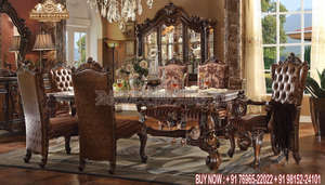 Juego de mesa de comedor victoriano pesado tallado en plata pulida, mesa de comedor de madera tallada a mano europea, comedor de plata hecho a mano de lujo - Product Image 5