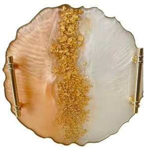 Bandeja de resina abstracta con asas doradas, diseño de hoja, bandeja para servir de geoda epoxi para joyería de café, regalo de tocador con estilo 'Angel' - Product Image 3