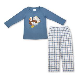 OEM/ODM/RTS Ensemble de vêtements pour bébés garçons à manches longues, haut à motif turc et pantalon à carreaux, pour Thanksgiving - Product Image 3