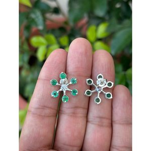 925 Silver Floral <b>Stud</b> <b>Earrings</b> with Natural <b>Emerald</b> Cut Vintage Rose Gold White Gold Cute Romantic for Wedding or Engagement - Product Image 1
