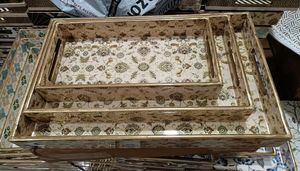 Handmade Enamel Printed Wooden Tray SetGlossy Gold Foil Surface <b>for</b> Sophisticated Tea Time, Coffee Breaks, and Snack Service - Product Image 2