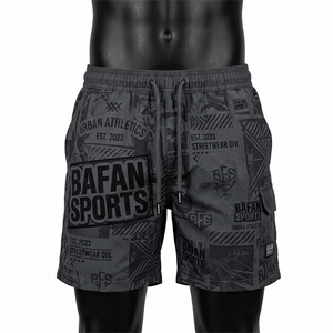 กางเกงว่ายน้ำชาย 130 GSM แห้งเร็ว โพลีเอสเตอร์ สีเทาเข้ม-ดำ พิมพ์ลายกราฟิกแบบ Sublimation สกรีนโลโก้ได้ ชุดชายหาด กางเกงขาสั้นชาย - Product Image 6