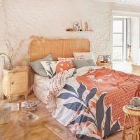 Premium Handgewebtes Rattan-Kopfteil Hochwertige Weidenarbeit Langlebig Höhenverstellbar Handwerkerstil Massivholzrahmen Bester Großhandel