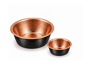 2 Piece Hammered Copper Pedicure Manicure Bowl Set <b>Black</b> Exterior Copper Interior Round Basin - Product Image 1