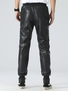 Pantalones de cuero para hombre con bolsillos con cremallera | Diseño cómodo y moderno Pantalón de hombre antiarrugas teñido liso antiarrugas - Product Image 3