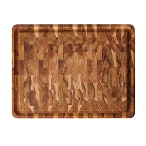 Ensemble de planche à découper en bois d'acacia avec couteau Rectangle Floral Design Bloc de coupe durable pour la cuisine - Product Image 2