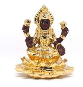 Statue de Laxmi assise sur un lotus en acier inoxydable plaqué or, sculpture religieuse indienne moderne, décoration de la maison pour un anniversaire ou Diwali - Product Image 1