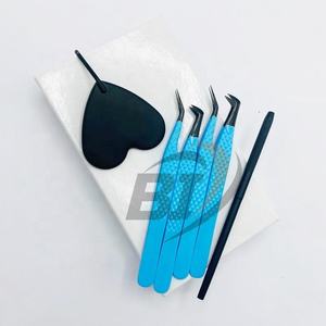 Herramienta de belleza profesional Pinzas de pestañas de acero inoxidable sostenibles Punta de plasma azul negro Extensiones de pestañas Tipo de volumen puntiagudo - Product Image 4