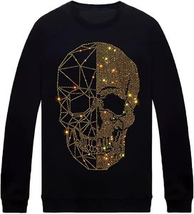 Sparkly Halloween Skull sudadera sudaderas con capucha para hombres pulóver manga larga Festival Rhinestone gráfico sudaderas - Product Image 1