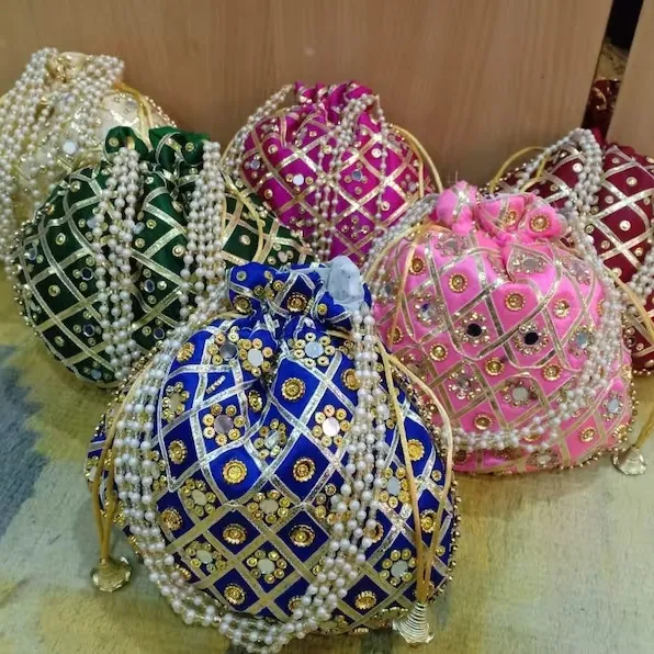 Ấn Độ của phụ nữ gương làm việc ly hợp PURSE potli Túi pouch Dây Kéo Túi ủng hộ đám cưới trở lại món quà