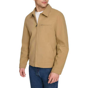 Veste en simili cuir vintage pour homme, couleur unie, col montant, fermeture éclair sur le devant, logo, technique de lavage, imperméable, écologique pour l'hiver - Product Image 3