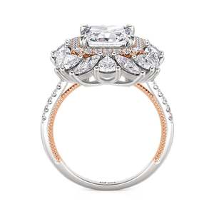 Anillo de Compromiso Jeulia con Corte Radiante y Doble Halo, Dos Tonos, Chapado en Oro Rosa, con Circonita - Product Image 4