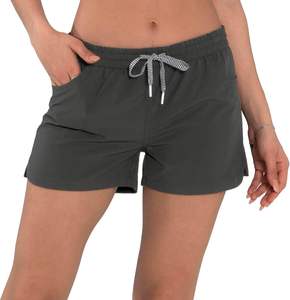 Pantalones cortos deportivos de poliéster/nailon de cintura alta para niñas con bolsillo, transpirables, cómodos, de secado rápido, pantalones cortos de playa teñidos lisos 2026 - Product Image 1