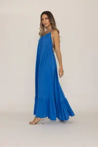 เดรสยาวทรงปล่อยชายหาด ลายดอกไม้  คอโอ  ไม่มีแขน  ผ้าทอ  ใส่สบาย  ไซส์ฟรี  สำหรับผู้หญิง - Product Image 5