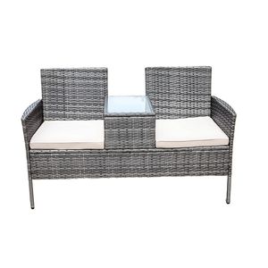 Juego de muebles de jardín para comedor al aire libre de diseño moderno Silla de dos plazas de calidad con Banco y mesa de cojín gris - Product Image 1