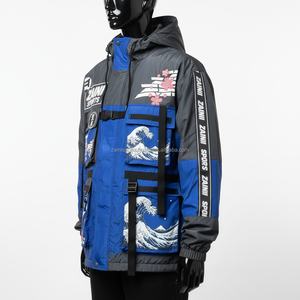 แจ็กเก็ตกันลมผ้าโพลีเอสเตอร์แบบ240GSM ผ้าสีฟ้าเทาพร้อมพิมพ์โลโก้ตามสั่ง - Product Image 3