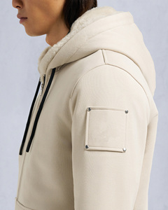 Sweat-shirt à capuche zippé pour homme, beige, coupe classique, couleur unie, en polaire, pour l'automne, personnalisable OEM ODM, Tavian - Product Image 6