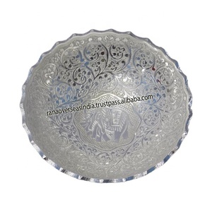 Bol de table en laiton plaqué argent gravé, design créatif, écologique, cadeau de mariage, de déménagement ou de Diwali pour amis - Product Image 4