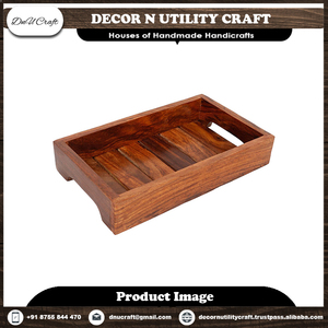 Plateau de service en bois avec poignée, finition naturelle non traitée, pour usage résidentiel - Product Image 4