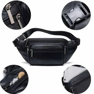 Riñonera de cuero genuino, riñonera con cremallera múltiple, cinturón de cadera, monedero, bolsa negra - Product Image 2