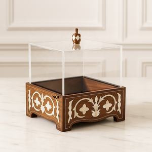 Boîte de rangement de luxe carrée en bois d'acacia et acrylique avec couvercle transparent, gravée sur mesure, faite à la main, pour fruits secs, bonbons, Ramadan - Product Image 4