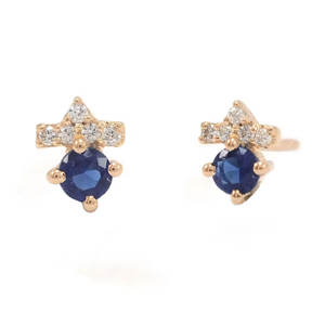 Best Quality 14K Yellow <b>Gold</b> Minimalist Jewelry Solid <b>Earrings</b> Pave Diamond Studs Genuine Blue Weddings Anniversaries Parties - Product Image 6