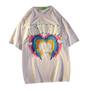 เสื้อยืดคอกลมธรรมดาคอกลมผ้าคอตตอน100% สำหรับผู้ชายเสื้อโอเวอร์ไซส์พิมพ์โลโก้3D สีรุ้งแบบออกแบบได้ตามต้องการ - Product Image 2